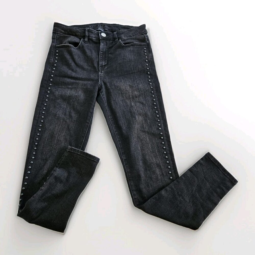 American Eagle Jean Womens US 8 Black High Rise Jeggings Stretch Studs Punk Goth - Picture 7 of 16